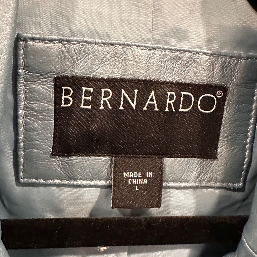 Bernardo Stunning Silvery Blue Leather Blazer Jacket L - Picture 4 of 13